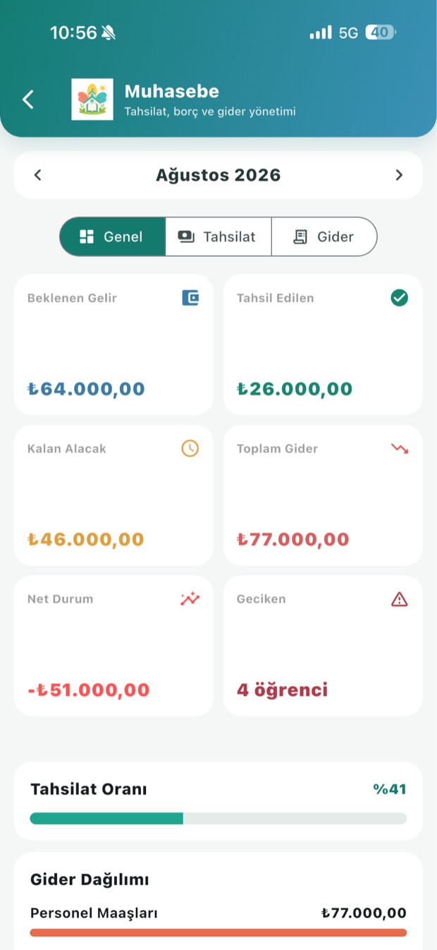 Minikra muhasebe ekranı